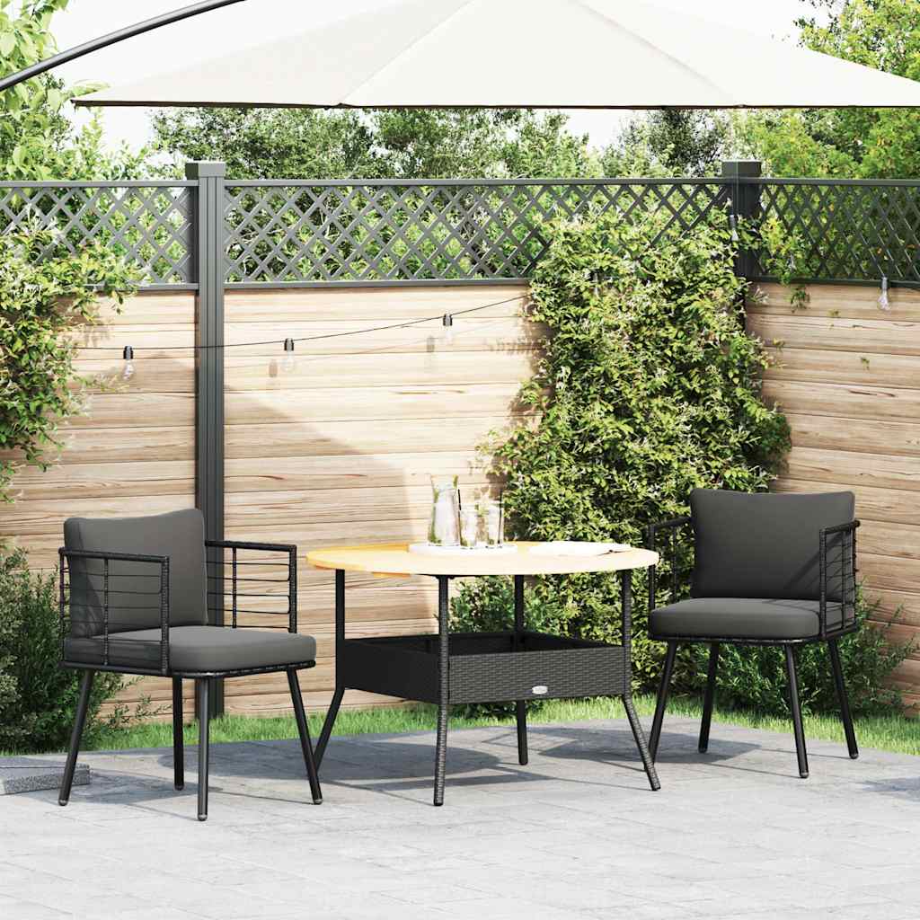 Cadeiras de jardim com almofadões 2 pcs vime PE preto