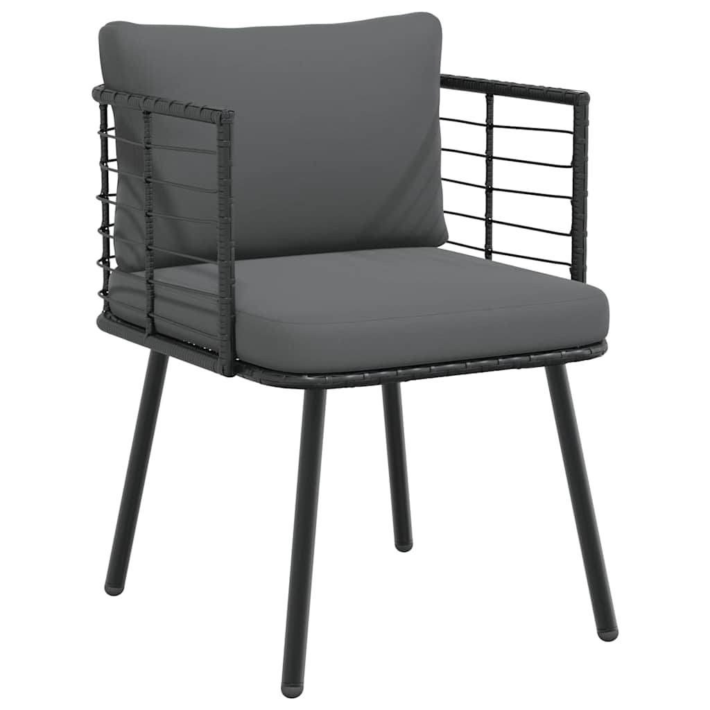 Cadeiras de jardim com almofadões 2 pcs vime PE preto