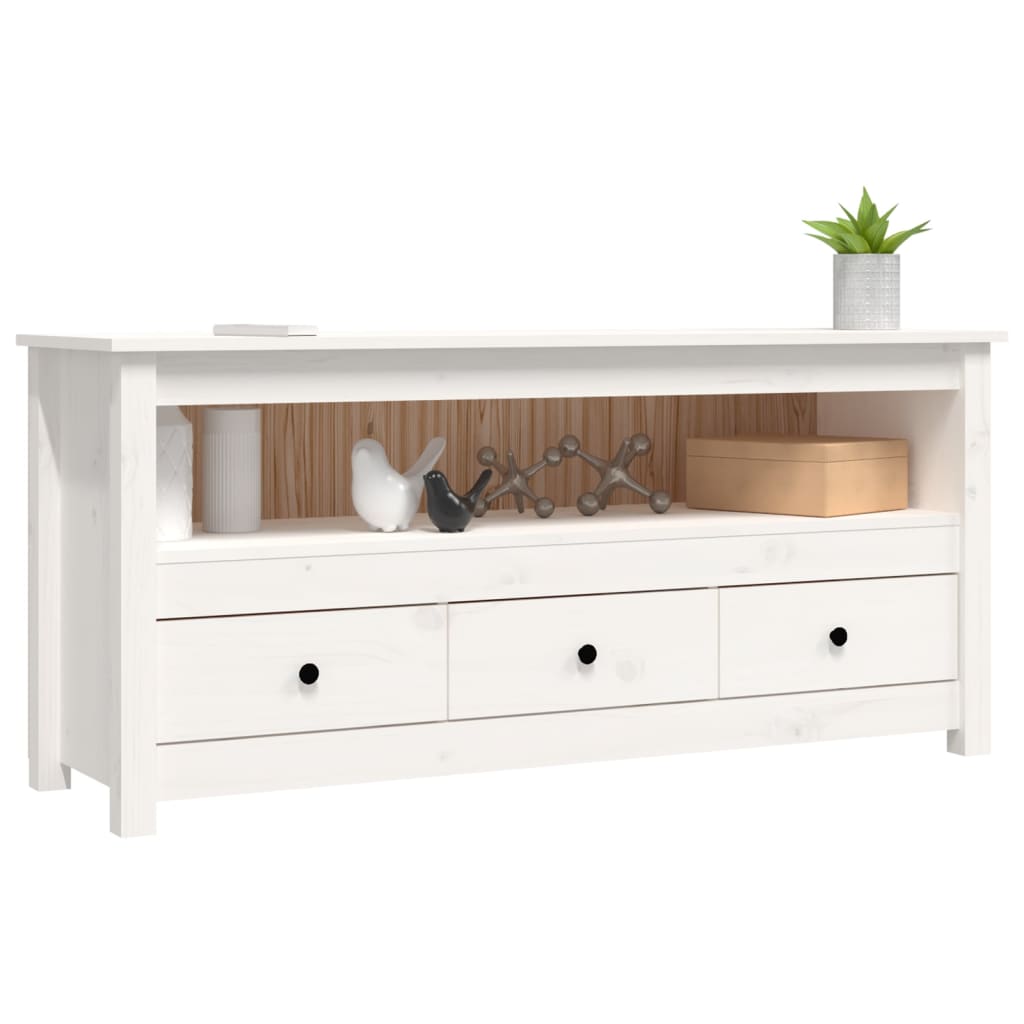 Móvel de TV 114x35x52 cm madeira de pinho maciça branco