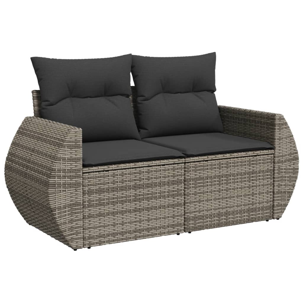 6 Pcs conjunto sofás de jardim com almofadões vime cinzento