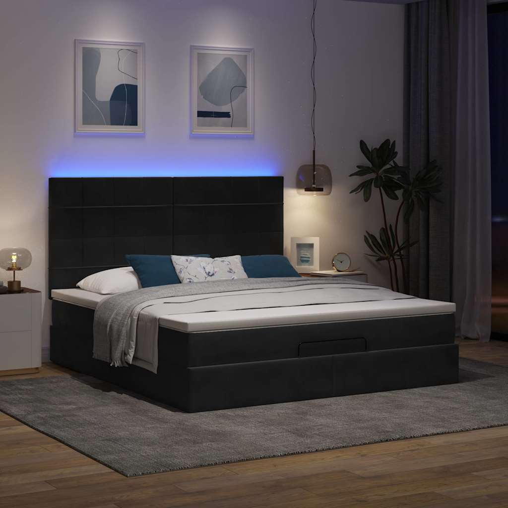 Estrutura de cama otomana com colchões 180x200cm veludo preto