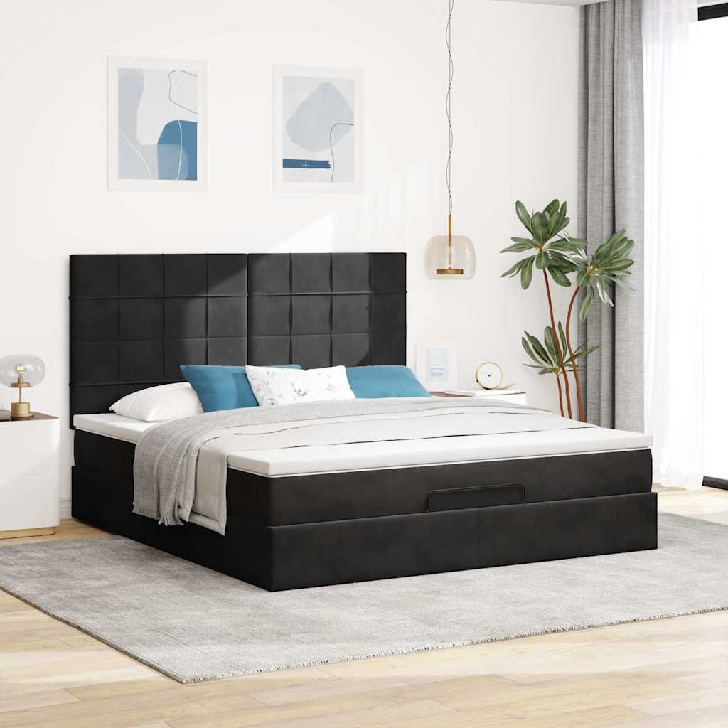 Estrutura de cama otomana com colchões 180x200cm veludo preto