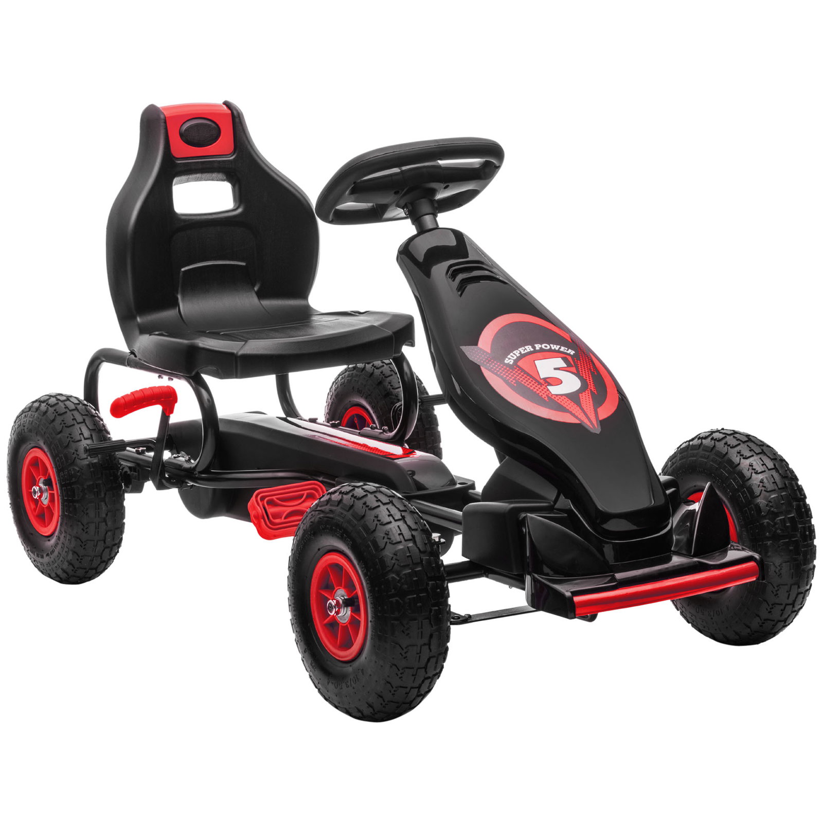Kart a pedais para crianças 5-12 anos com assento ajustável pneus insufláveis amortecimento e travão de mão 121x58x61cm vermelho