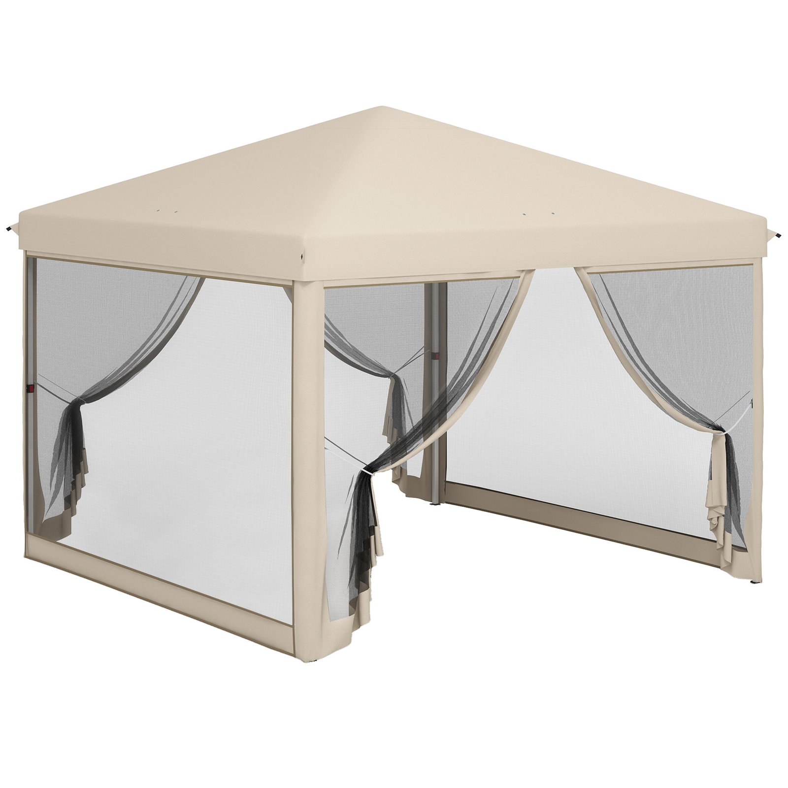 Tenda dobrável 3x3 para exterior com mosquiteiras bolsa de transporte estrutura de aço e tecido oxford resistente bege