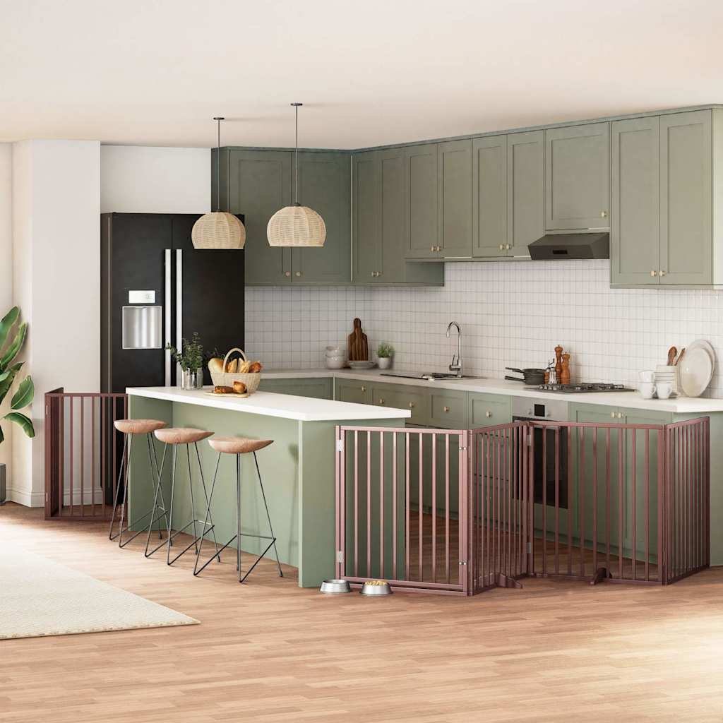 Portão p/ cães c/ porta dobrável 6 painéis 480cm álamo castanho