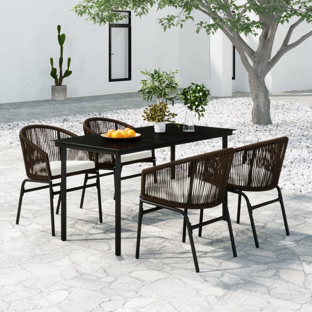 5 Pcs conjunto de jantar para jardim castanho