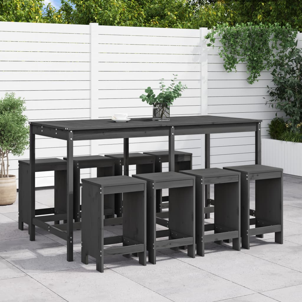 9 Pcs conjunto de bar para jardim pinho maciço cinzento