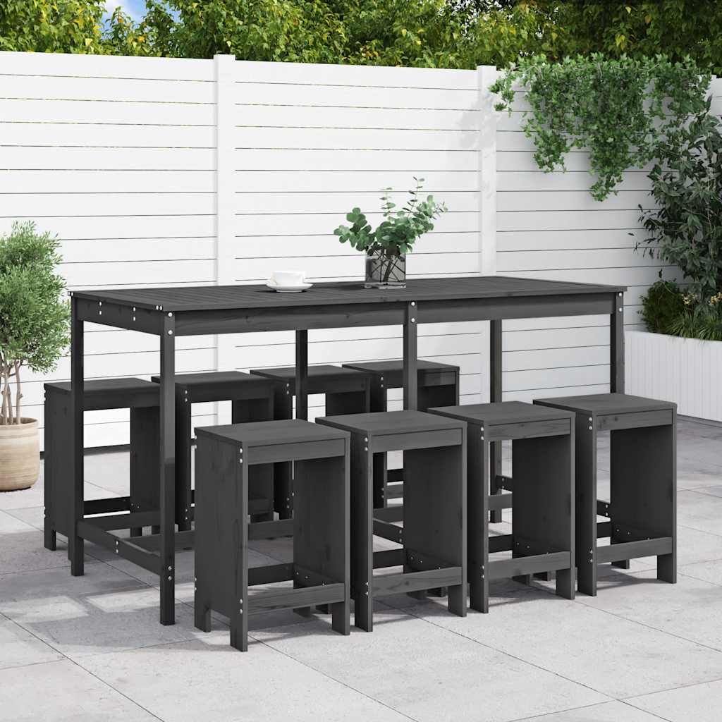 9 Pcs conjunto de bar para jardim pinho maciço cinzento