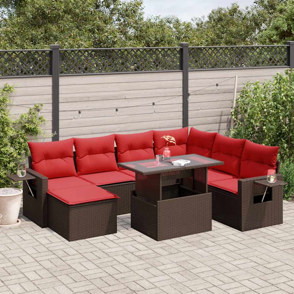 Conjunto de sofá de jardim com 8 peças e almofadas em rattan sintético marrom