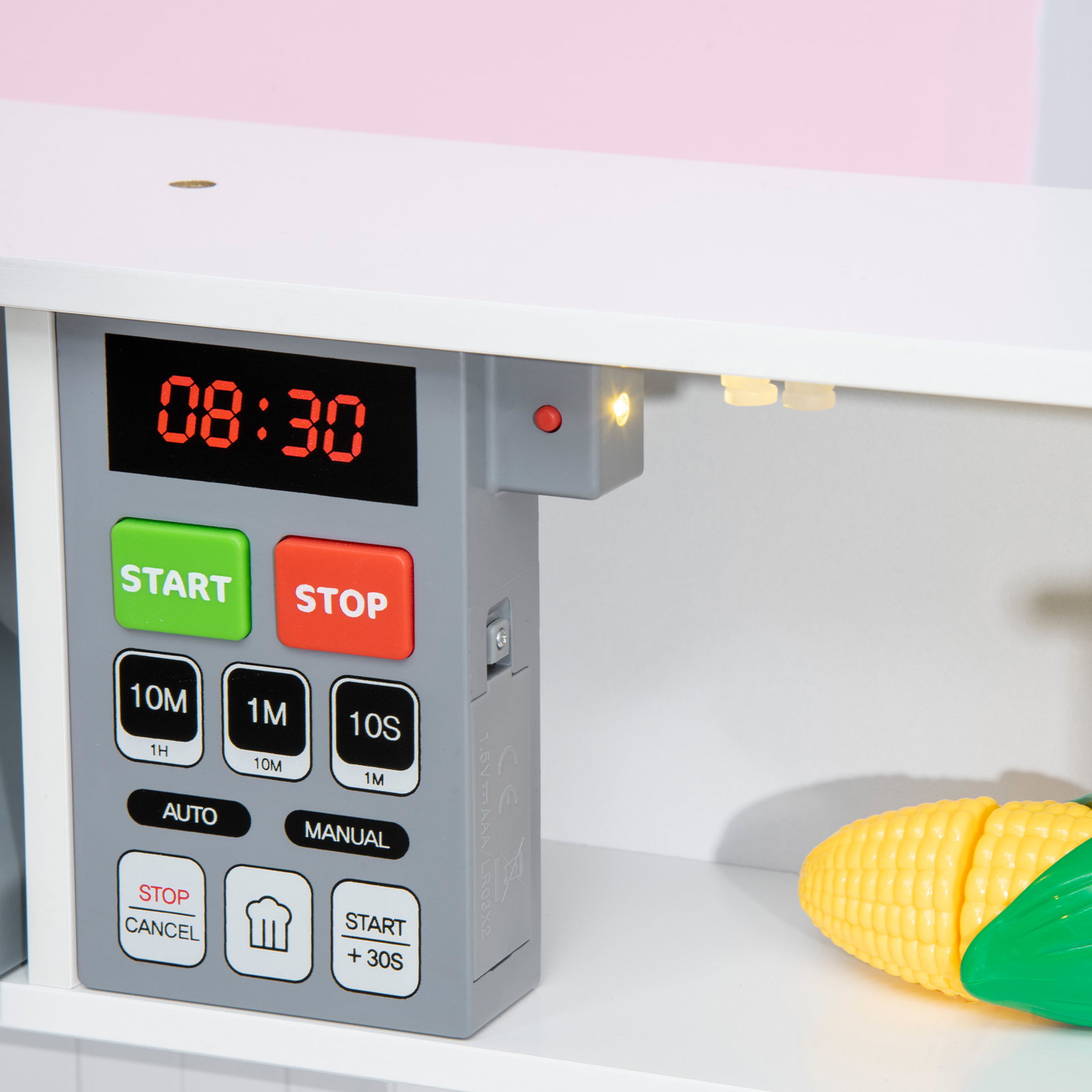 Cozinha infantil de madeira cozinha para crianças acima de 3 anos com altura ajustável luz sons 60x30,5x93,2cm branco e cinza