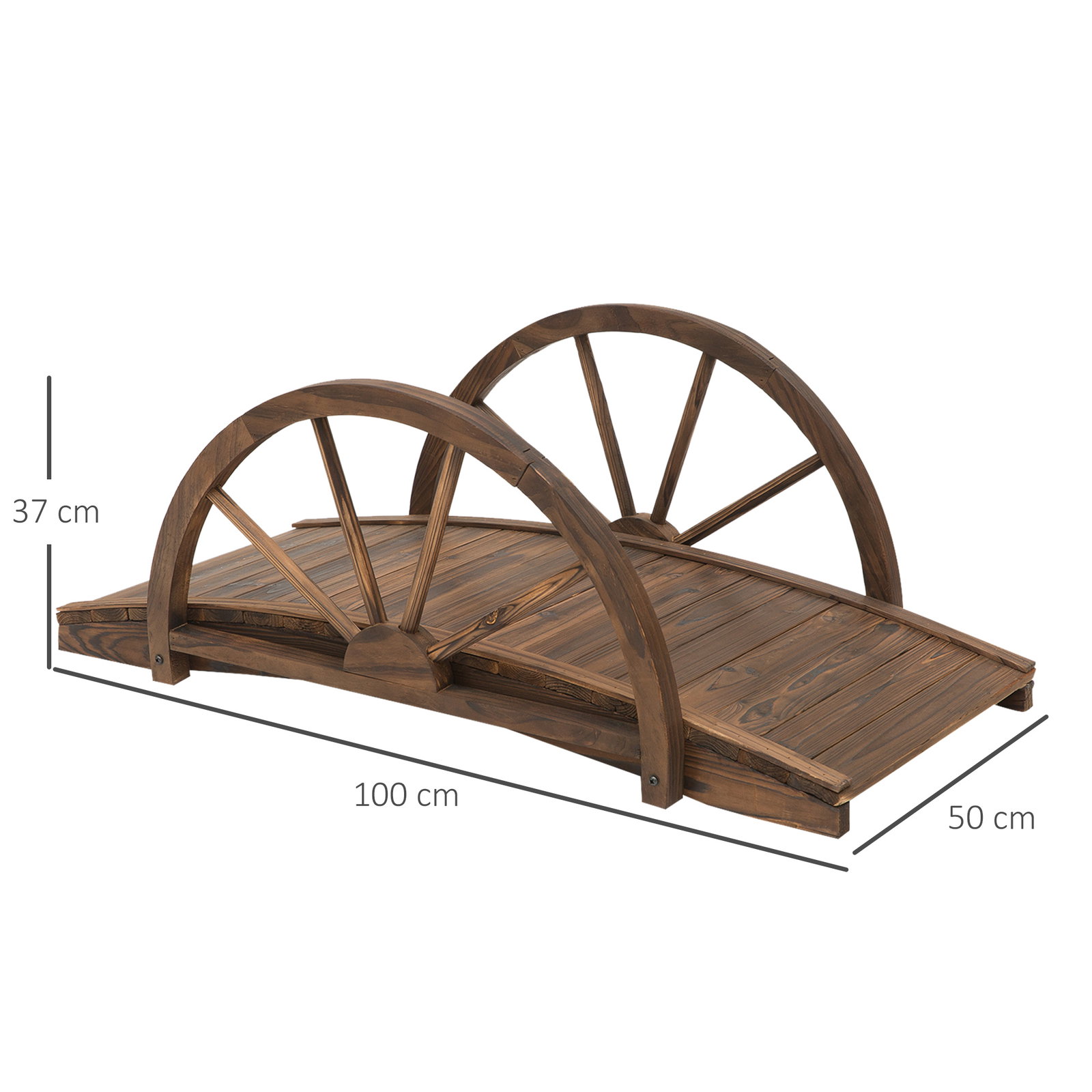 Ponte de Madeira para Jardim Ponte Decorativa com Corrimão em Forma de Meia Roda 100x50x37 cm Marrom