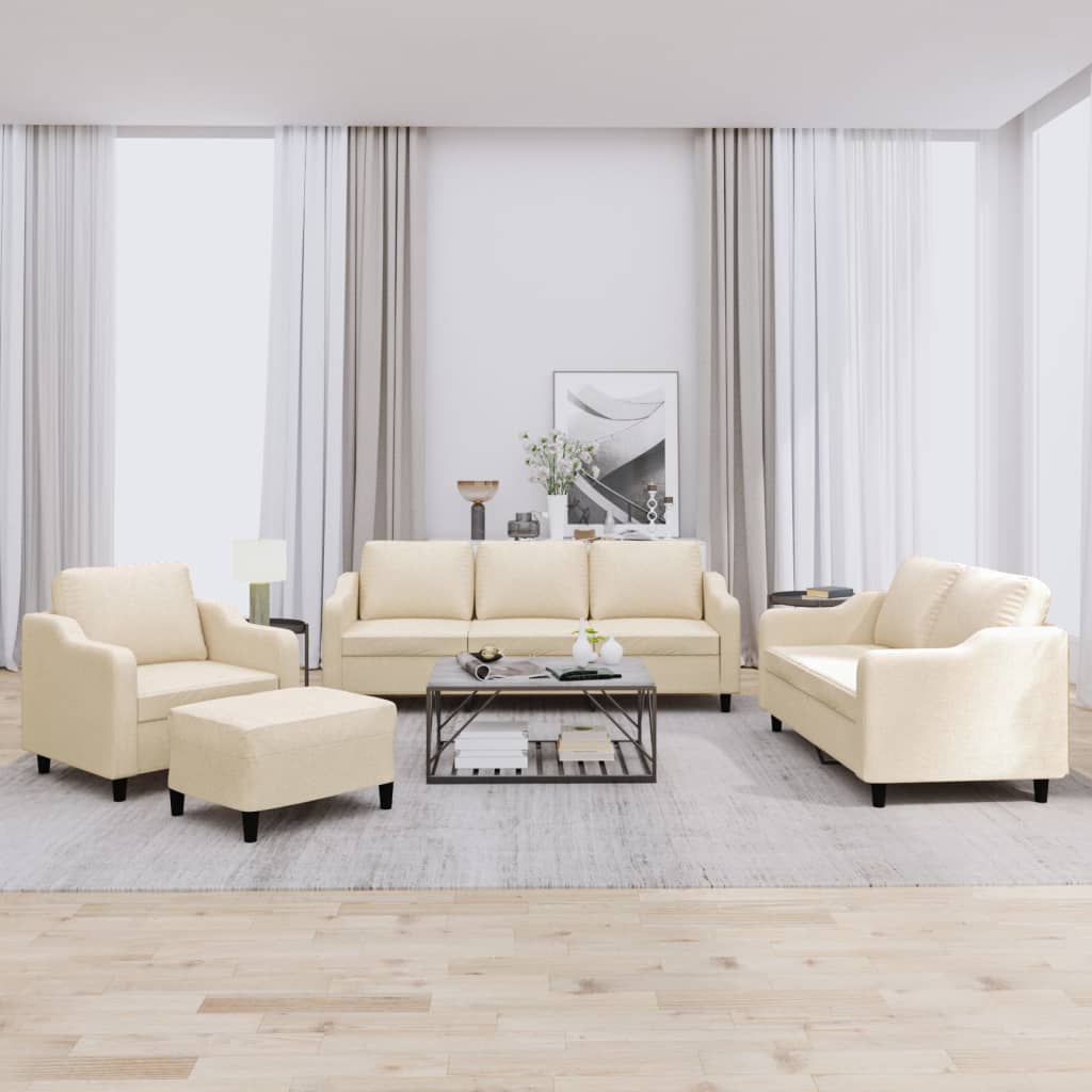 4 Pcs conjunto de sofás com almofadões tecido cor creme