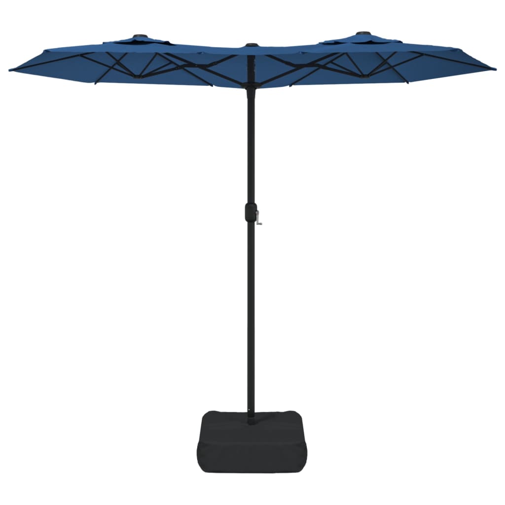 Guarda-sol de jardim c/ cabeça dupla/LED 316x145 cm azul-ciano