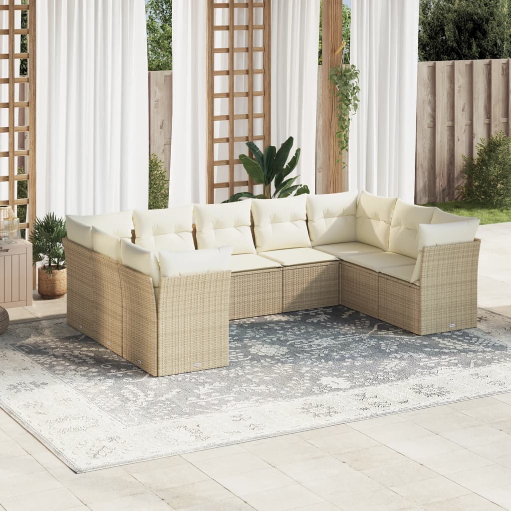9 Pcs conjunto de sofás p/ jardim com almofadões vime PE bege