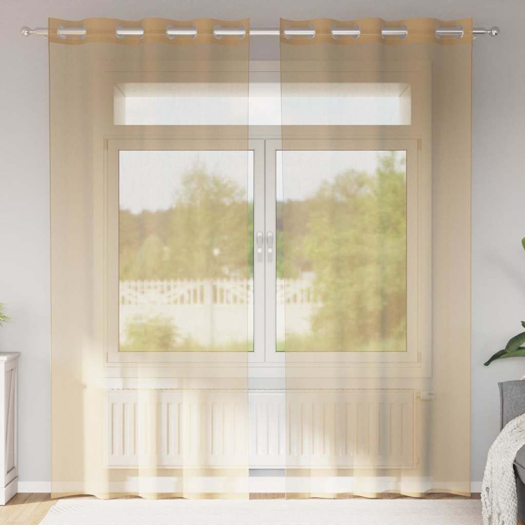 Cortinas de voile com ilhós 2 pcs areia