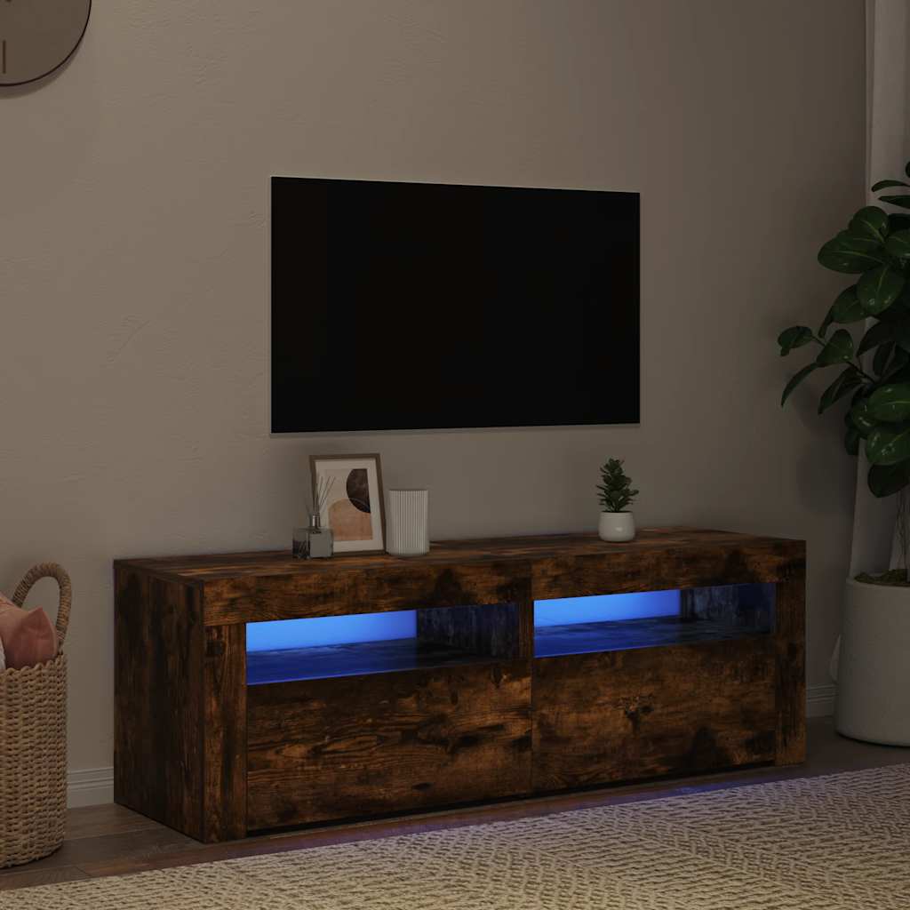Móvel de TV com luzes LED 120x35x40 cm carvalho fumado