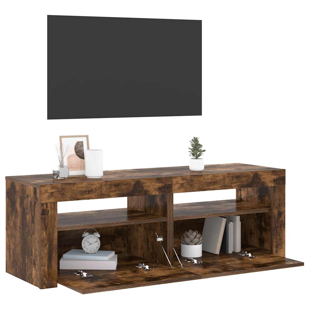 Móvel de TV com luzes LED 120x35x40 cm carvalho fumado