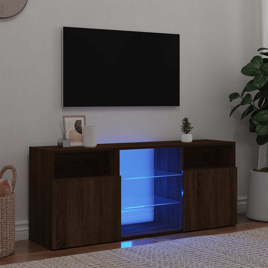 Móvel de TV com luzes LED 120x30x50 cm carvalho castanho