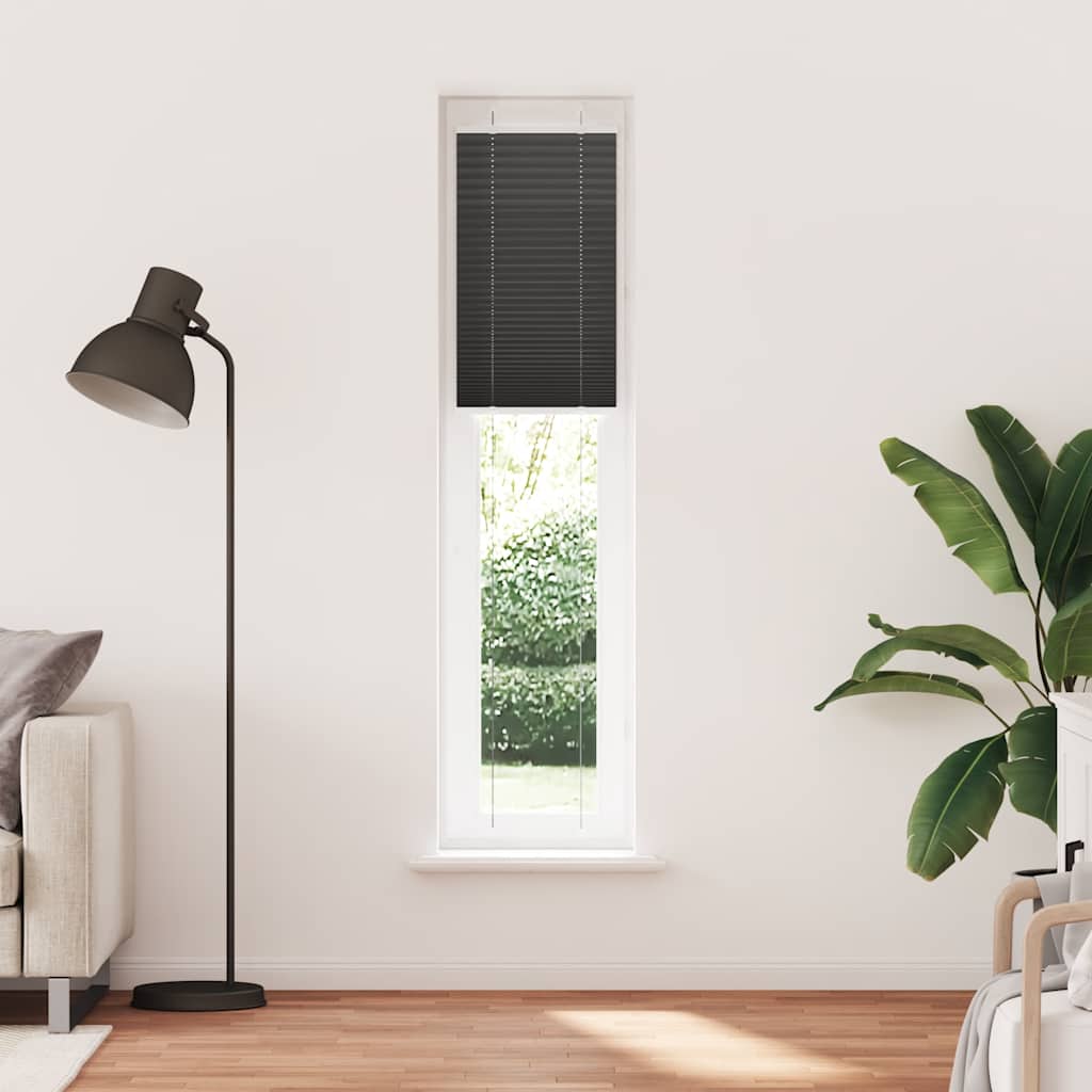 Preto plissada cega 45x200 cm largura tecido 44,4 cm poliéster