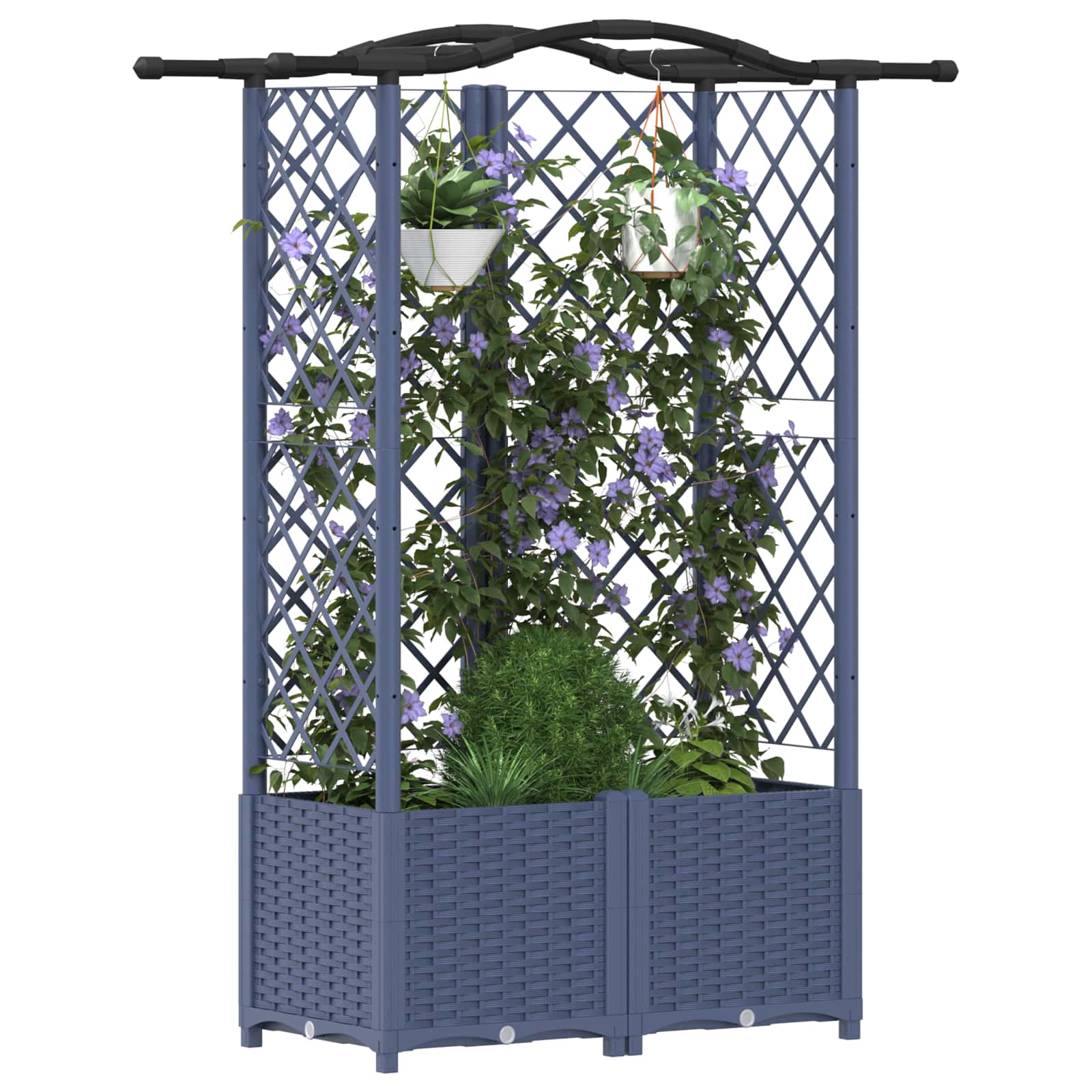 Cama elevada com treliça e telhado cinzento 122 x 40 x 138 cm