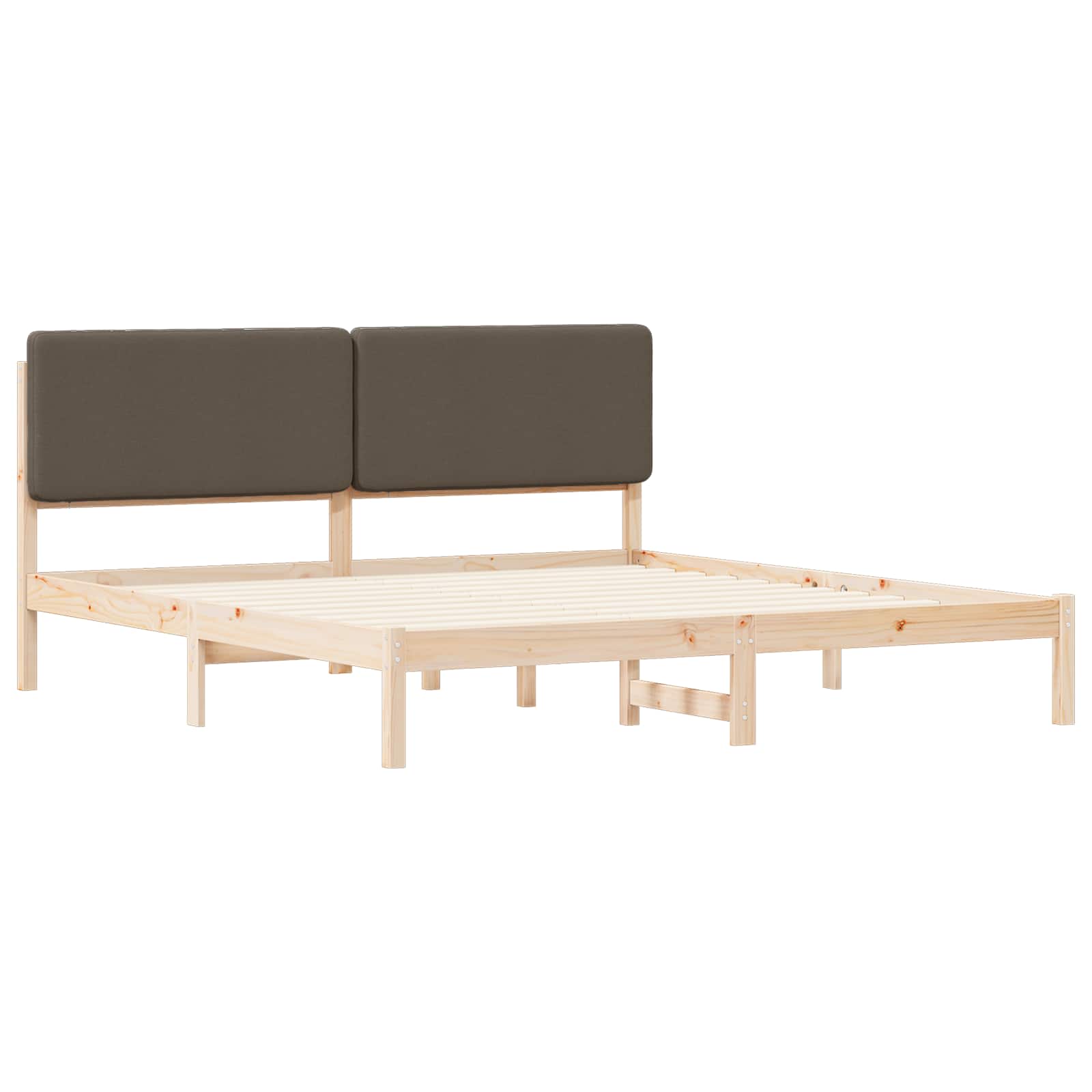 Estrutura de cama com cabeceira estofada cinzento-acastanhado