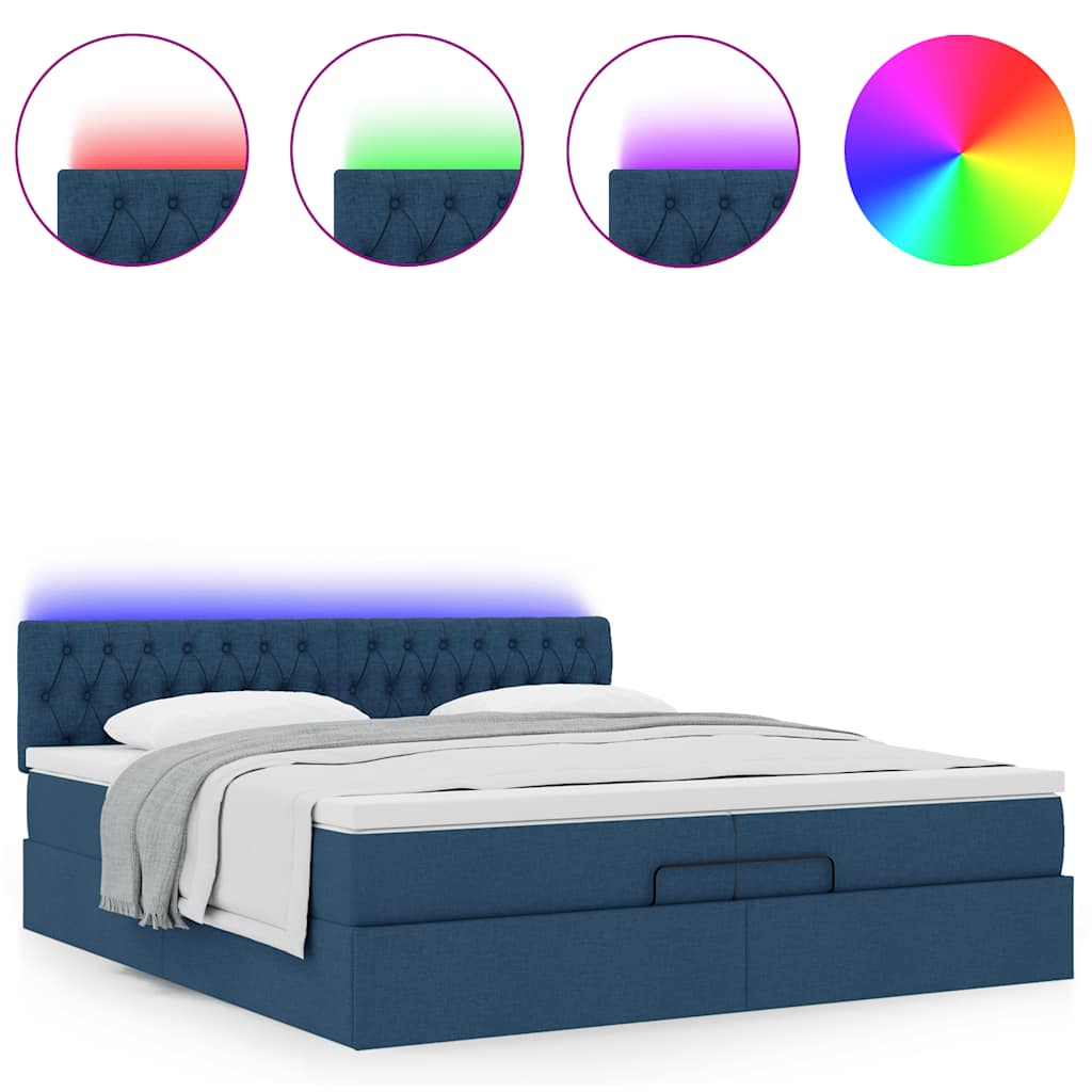 Estrutura de cama otomana com colchões 200x200cm tecido azul