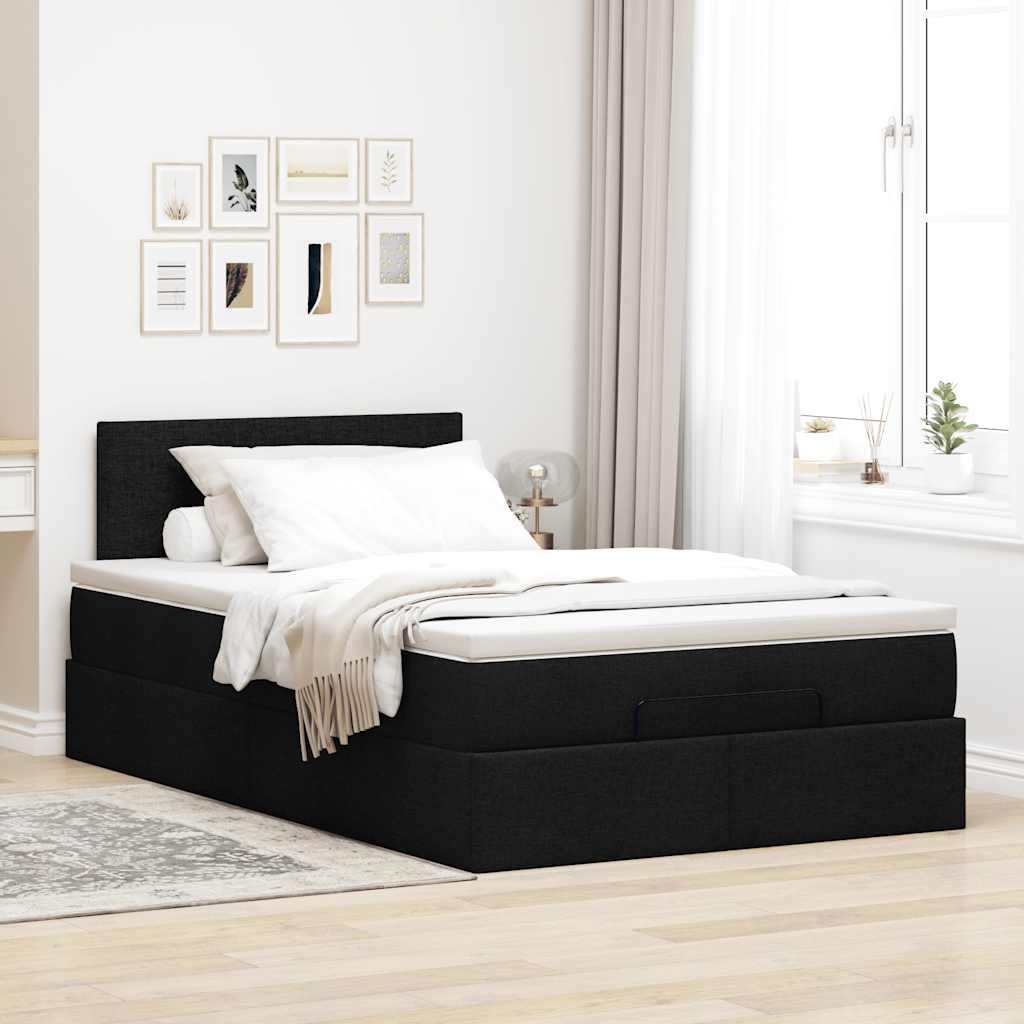 Cama otomana com colchão & leds 120x190 cm tecido preto
