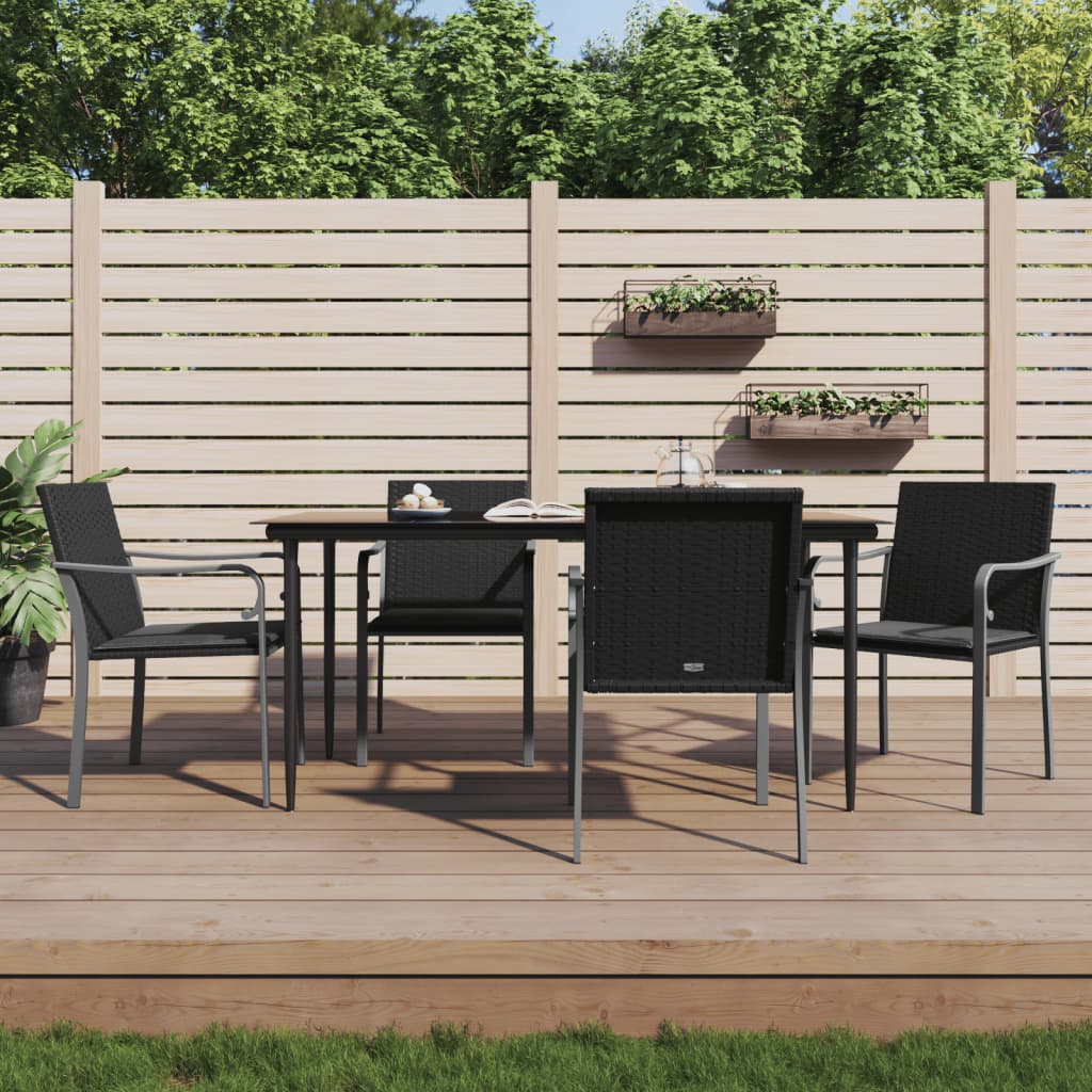 5 Pcs conjunto de jantar p/ jardim c/ almofadões vime PE e aço