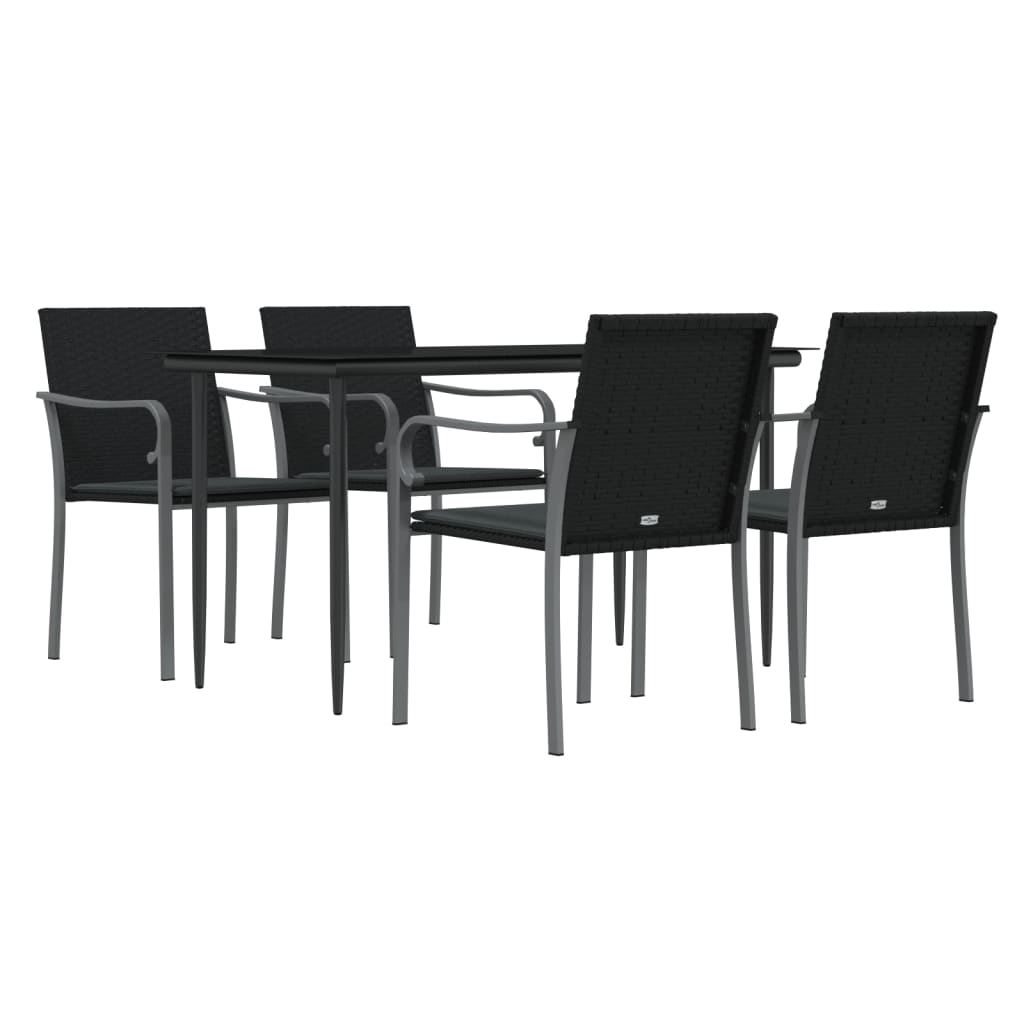 5 Pcs conjunto de jantar p/ jardim c/ almofadões vime PE e aço