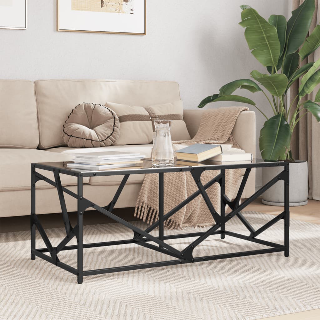 Mesa de centro com topo em vidro preto 98,5x50x41 cm aço