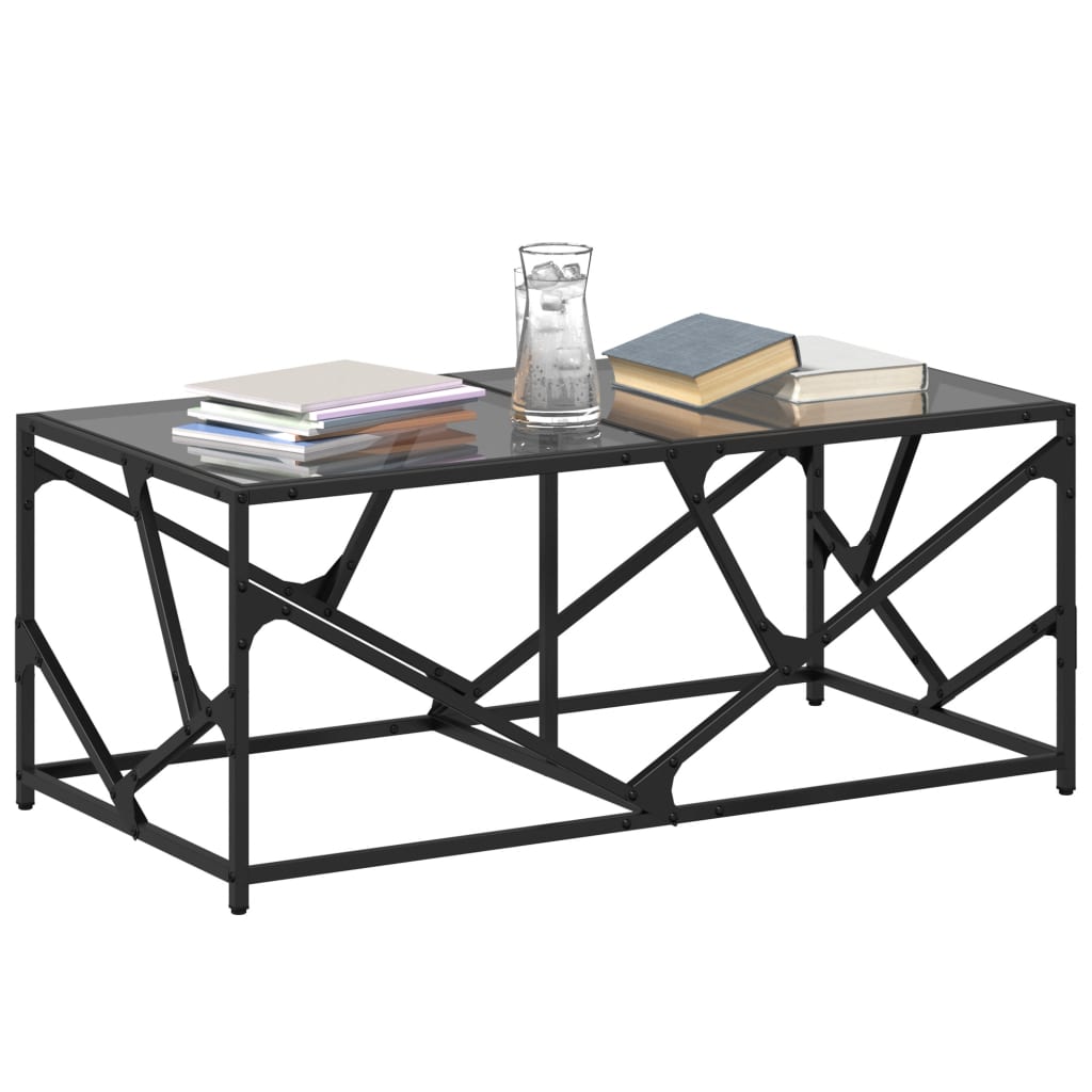 Mesa de centro com topo em vidro preto 98,5x50x41 cm aço