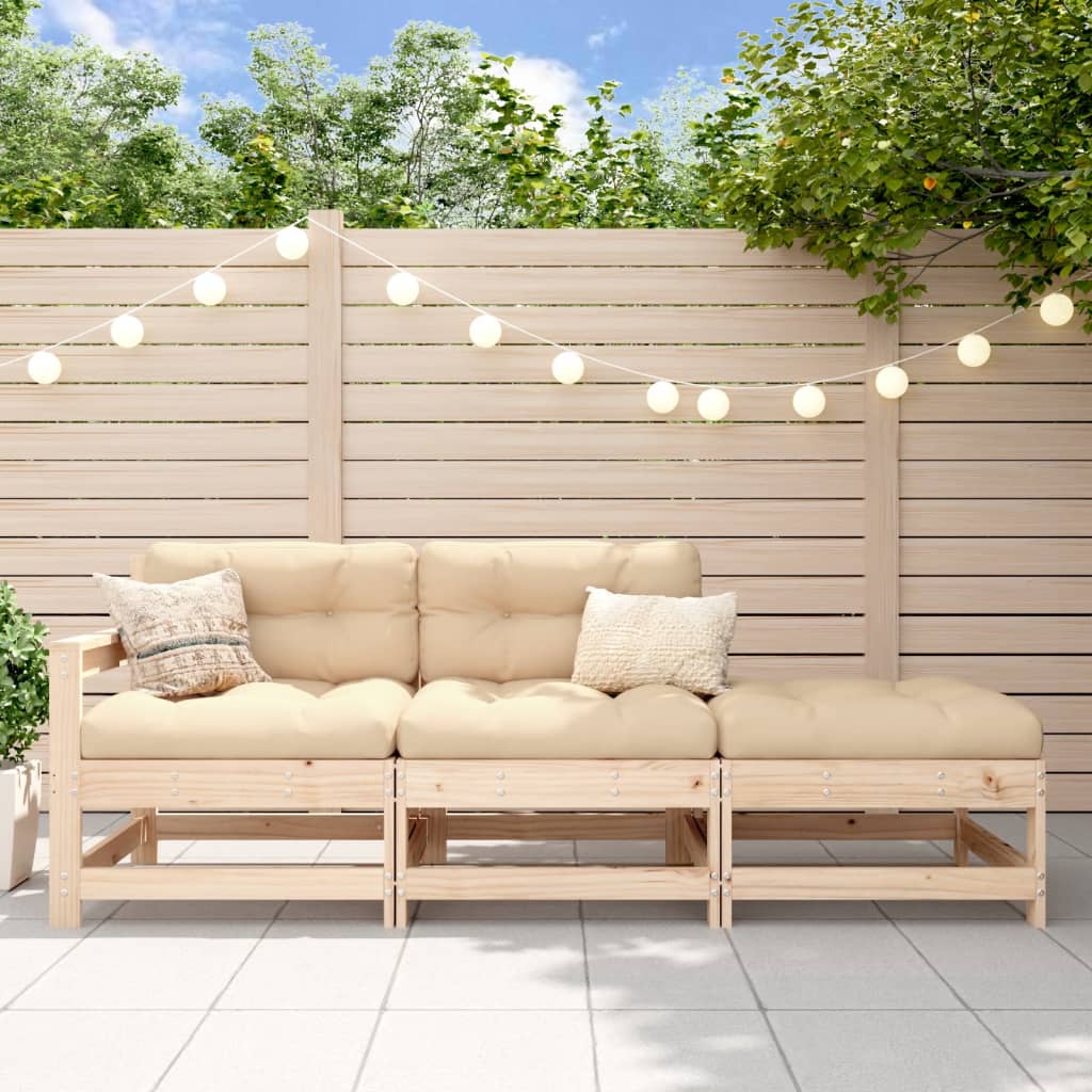 3 Pcs conjunto lounge de jardim madeira de pinho maciça