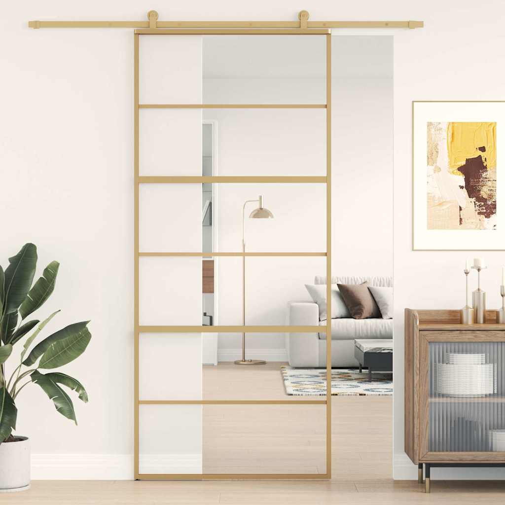 Porta deslizante 90x205 cm vidro esg/alumínio dourado