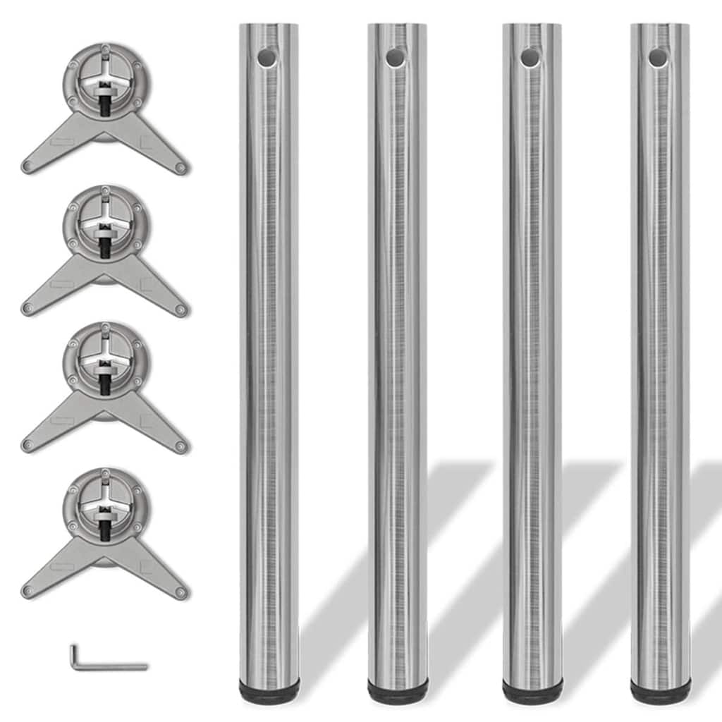 4 Pernas de mesa, altura ajustável, níquel escovado 710 mm
