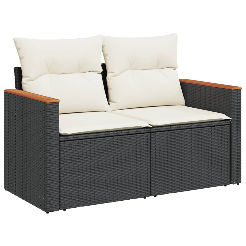 10 Pcs conjunto sofás de jardim c/ almofadões vime PE preto