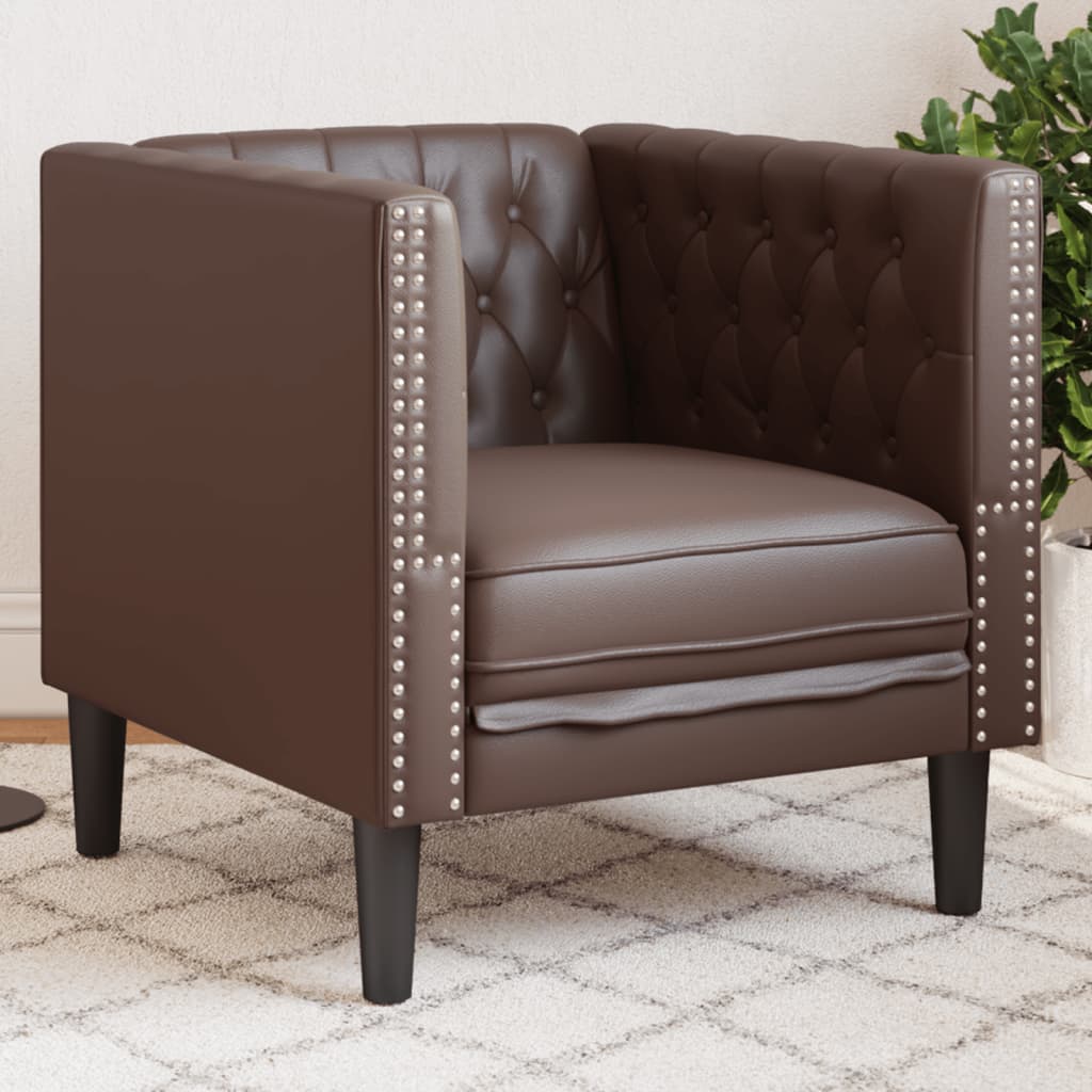 Sofá chesterfield couro artificial castanho