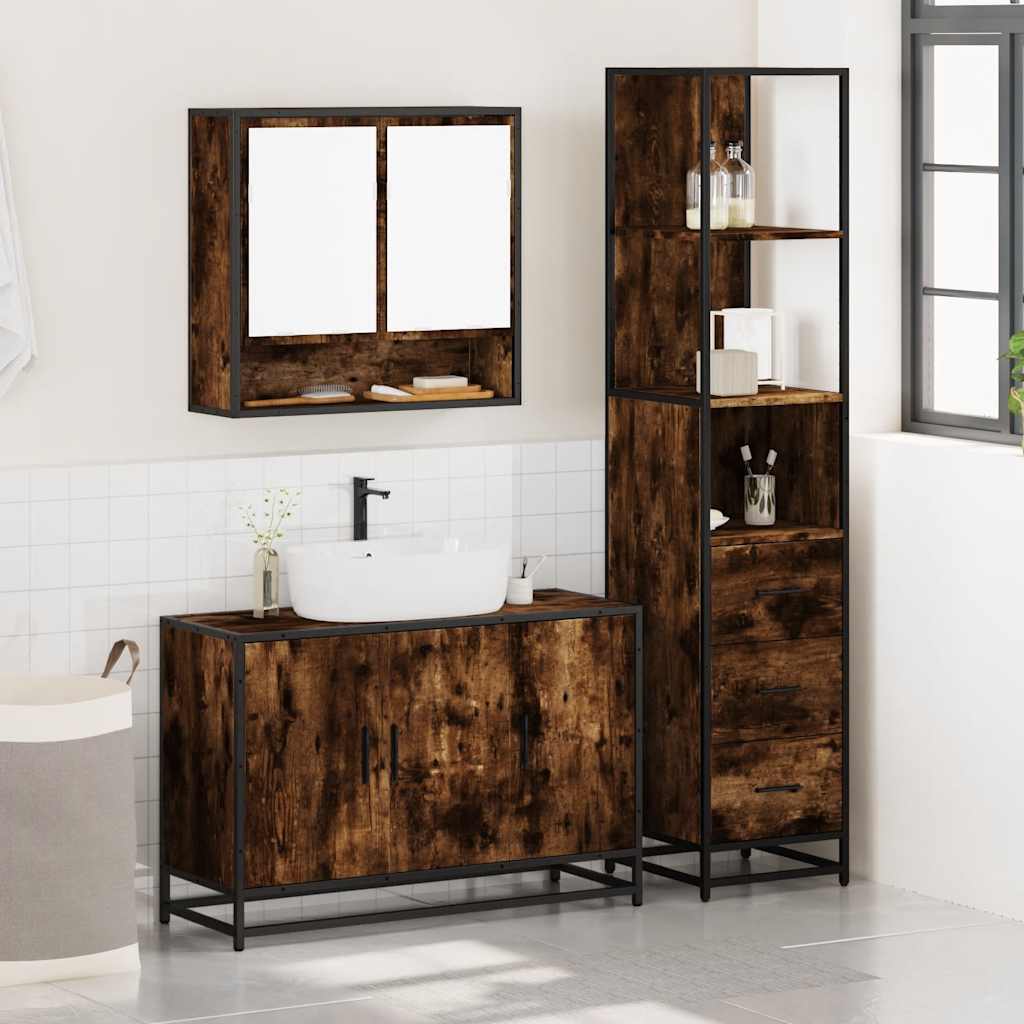 3 Pcs conjunto de móveis wc madeira processada carvalho fumado