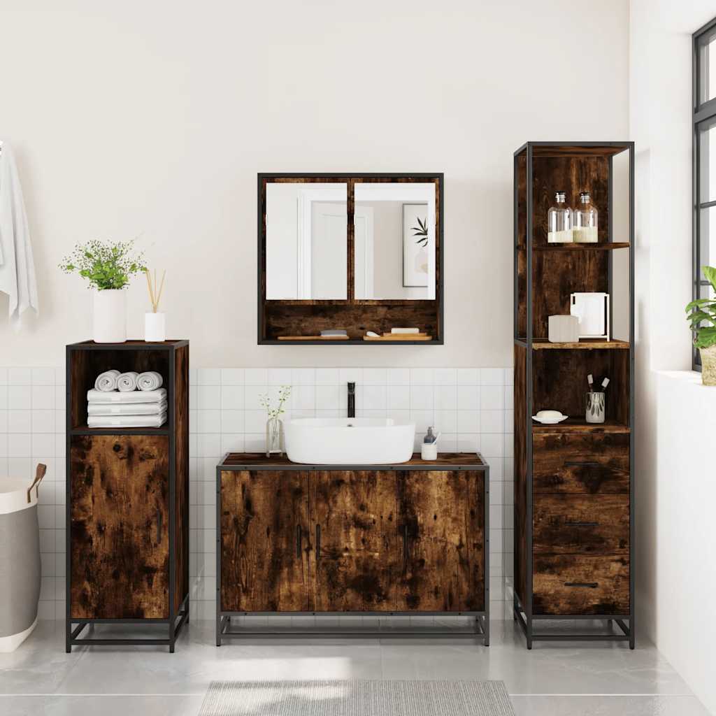 3 Pcs conjunto de móveis wc madeira processada carvalho fumado