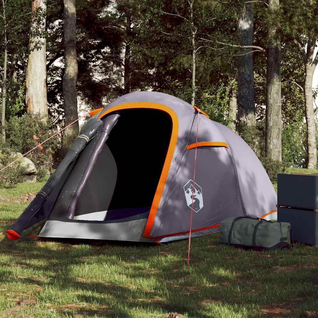 Tenda de campismo túnel p/ 2 pessoas impermeável cinza/laranja