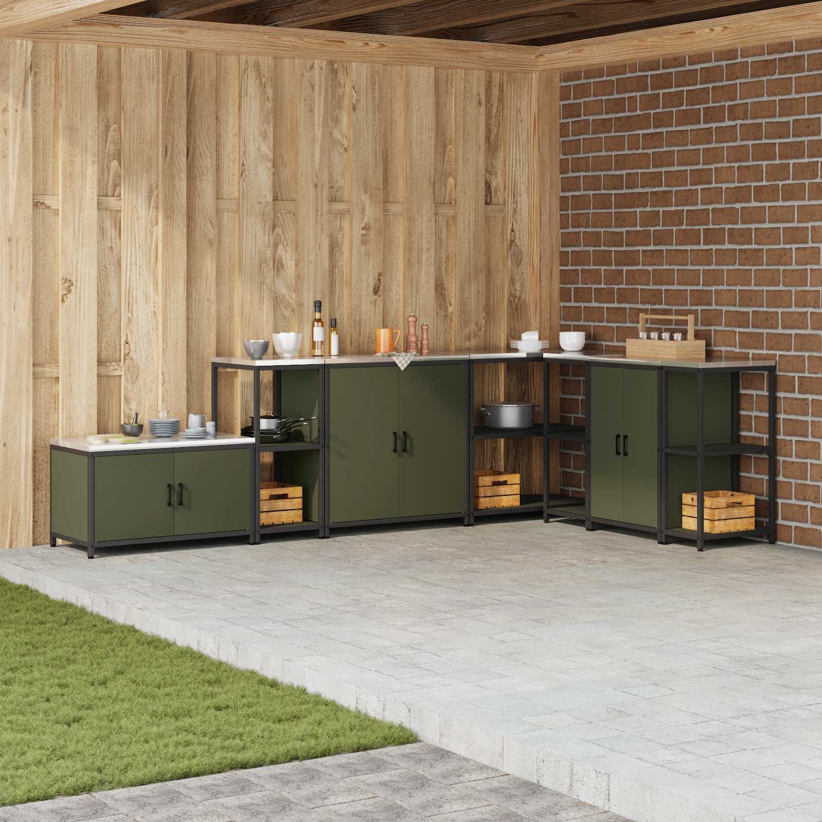 Estante de cozinha hattem verde-azeitona 40 x 50 x 92 cm aço