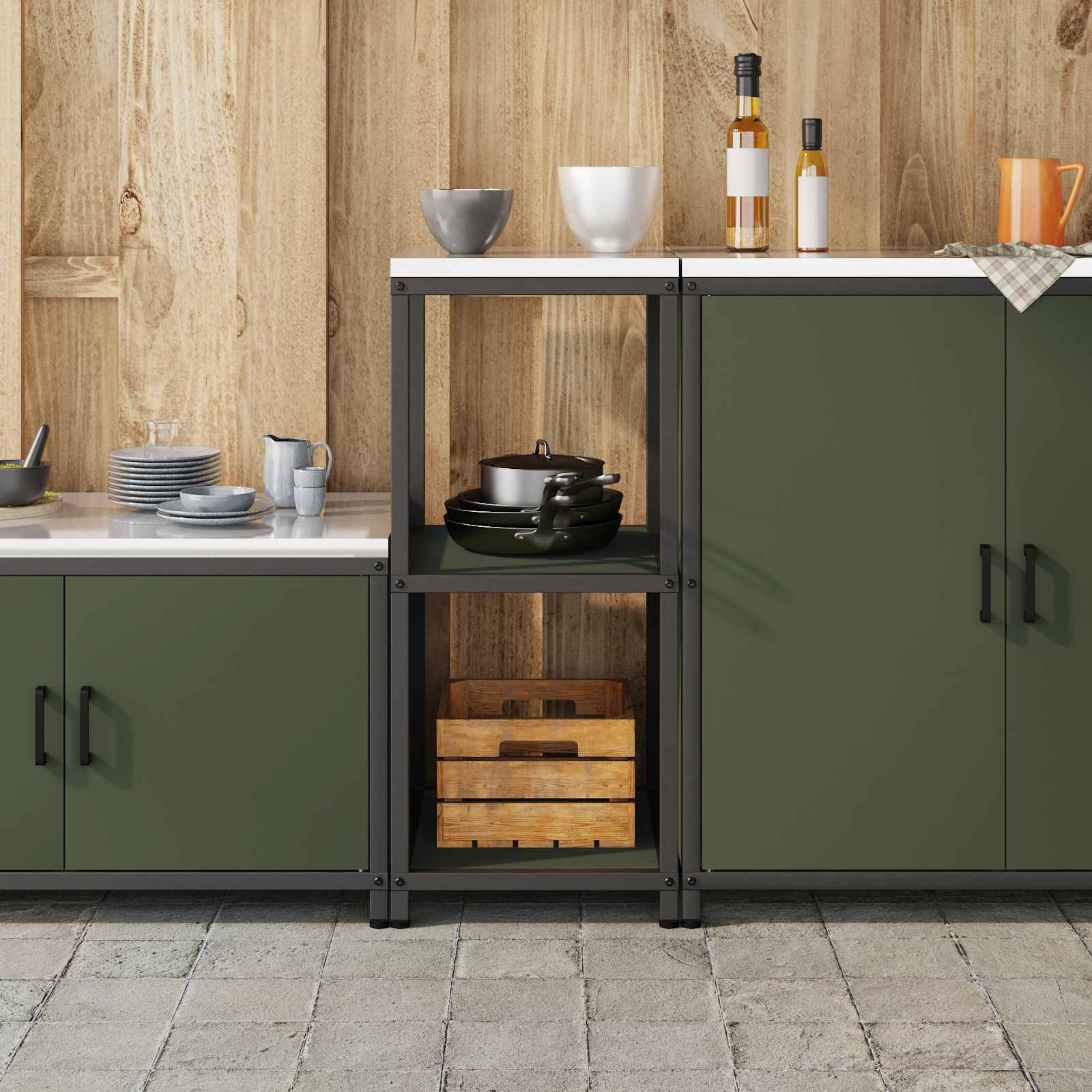 Estante de cozinha hattem verde-azeitona 40 x 50 x 92 cm aço