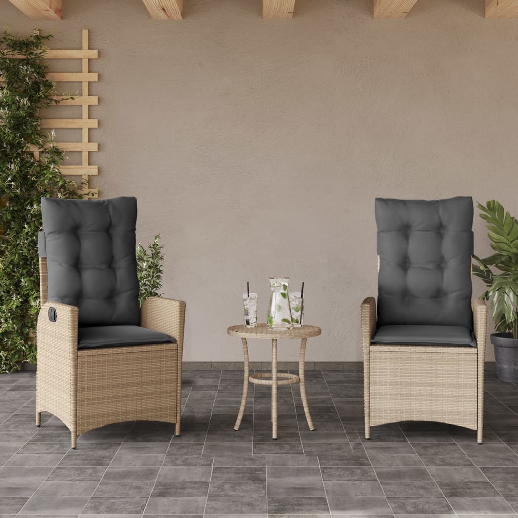 3 Pcs conjunto bistrô com almofadões vime PE bege misturado