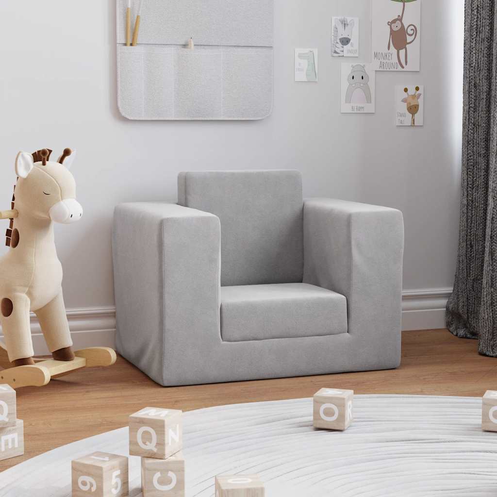 Sofá-cama infantil pelúcia macia cinzento-claro
