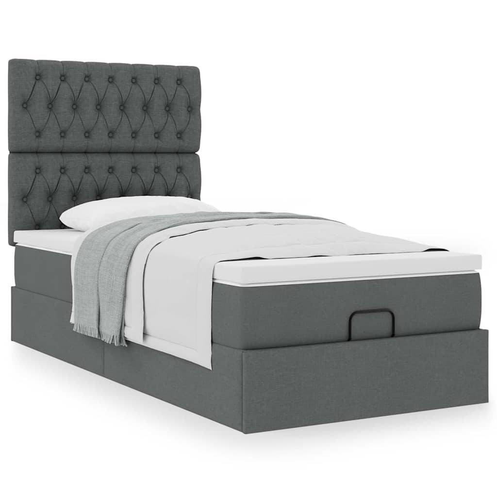 Cama otomana com colchão 90x200 cm tecido cinzento escuro
