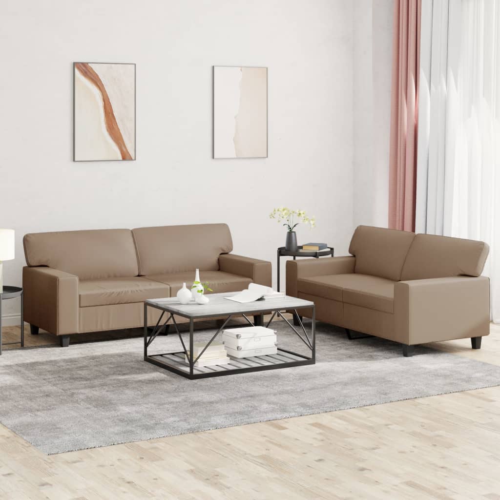 2 Pcs conjunto de sofás couro artificial cor cappuccino