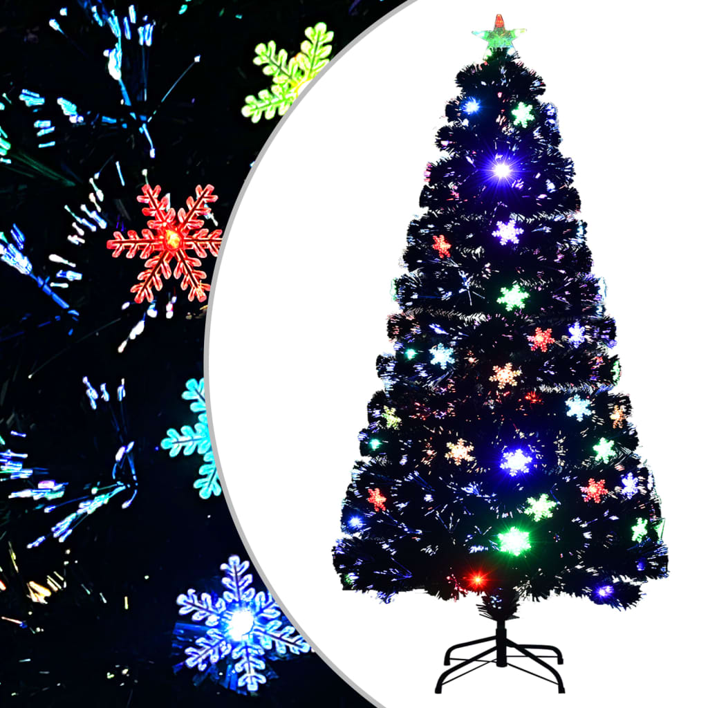 Árvore de natal com flocos de neve LED 120 cm fibra ótica preto