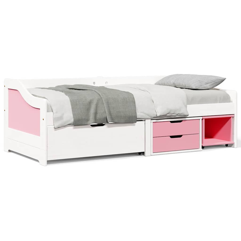 Sofá-cama com 3 gavetas sem colchão 90x200 cm irun branco&rosa