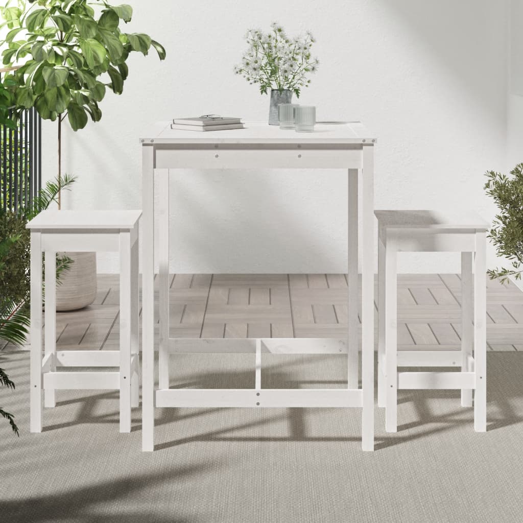 3 Pcs conjunto de bar para jardim pinho maciço branco