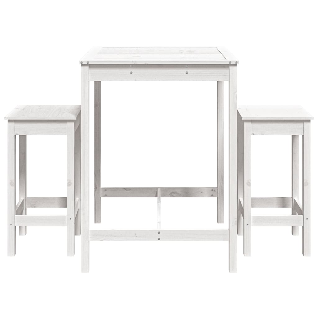 3 Pcs conjunto de bar para jardim pinho maciço branco
