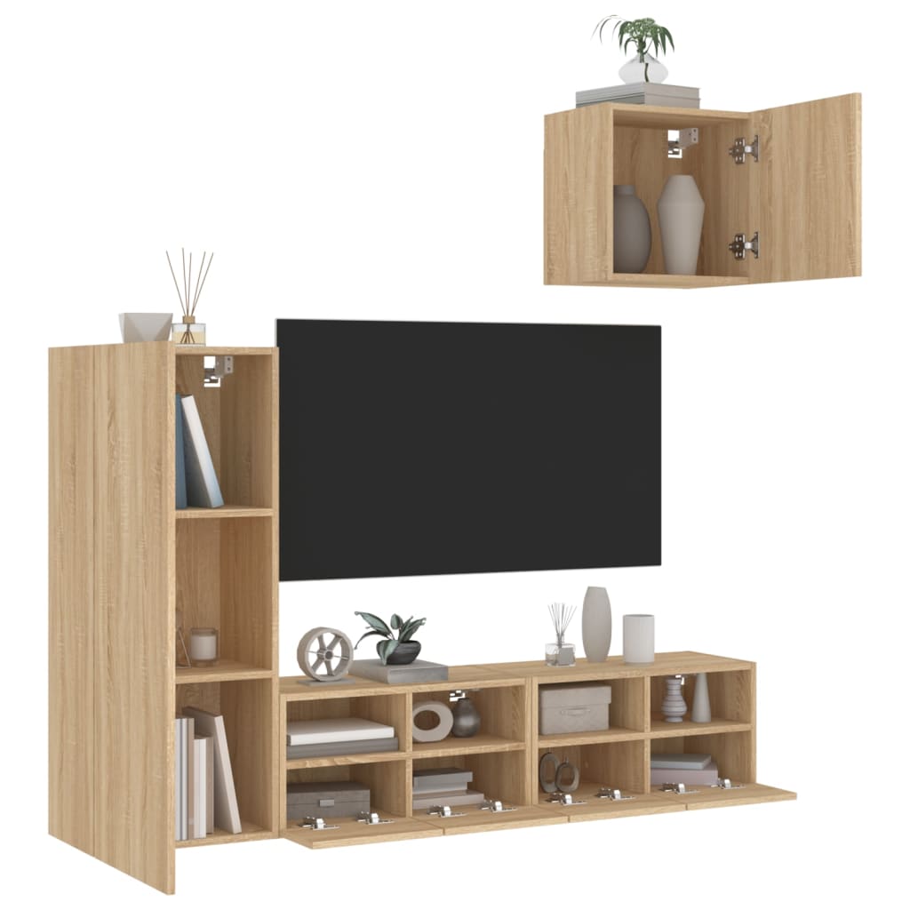 4 Pcs móveis de parede p/ TV derivados madeira carvalho sonoma